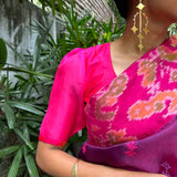 Mishrita Violet organza saree with pink kanchi silk border