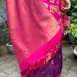 Mishrita Violet organza saree with pink kanchi silk border