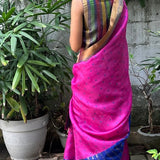 Mishrita Pink organza saree with navy silk border