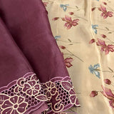 Jhalar plum beige  organza cutwork saree