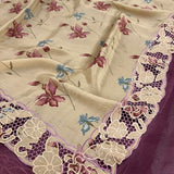 Jhalar plum beige  organza cutwork saree