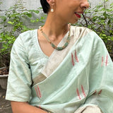 Powder blue silk brocade blouse