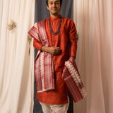 Sah-A White with red cotton with silk border veshti set