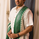 Sah-A White green cotton with silk border veshti set