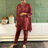 Red silk ajrakh coord set