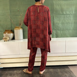 Red silk ajrakh coord set