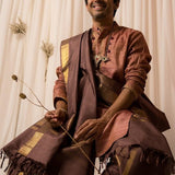 Sah-A chocolate brown veshti Angavastram set