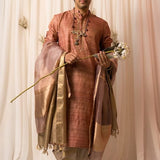 Sah A Dusty peach zari tussar kurta for men