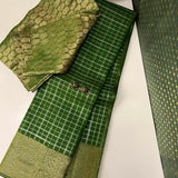 Charita Green gold silver checked kanchipuram silk saree