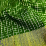 Charita Green gold silver checked kanchipuram silk saree