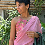 Light pink pure silk hand embroidered halter blouse