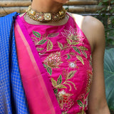 Pink embroidered silk halter blouse