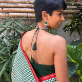 Green embroidered silk halter blouse