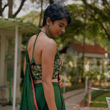 Green embroidered silk halter blouse