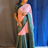 Mishrita green pink fusion saree