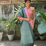 Mishrita green pink fusion saree