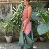 Mishrita green pink fusion saree