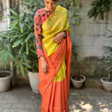 Mishrita green orange fusion saree