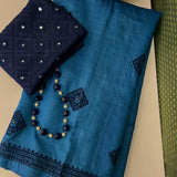 Tushara blue kutchwork tussar saree