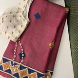 Tushara maroon kutch embroidered tussar saree