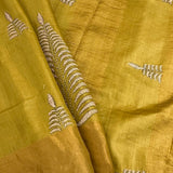 Mustard hand embroidered tussar saree