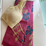 Veena pink floral printed tussar saree