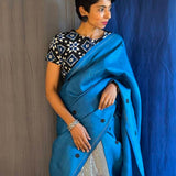 Mila blue dot and stripe kanchipuram silk saree