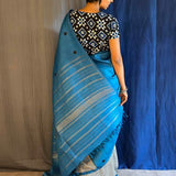 Mila blue dot and stripe kanchipuram silk saree