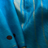 Mila blue dot and stripe kanchipuram silk saree