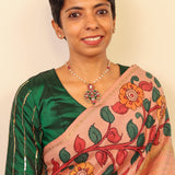 Kalpataru zari striped kalamkari saree