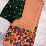 Kalpataru zari striped kalamkari saree