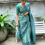 Kalpataru zari striped kalamkari saree