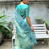 Kalpataru zari striped kalamkari saree