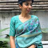 Kalpataru zari striped kalamkari saree