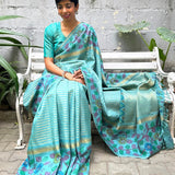 Kalpataru zari striped kalamkari saree