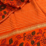 Kalpataru zari striped kalamkari saree