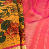 Kalpataru mustard lotus kanchipuram kalamkari saree