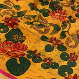 Kalpataru mustard lotus kanchipuram kalamkari saree