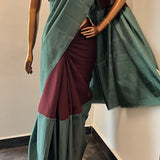 Mishrita brown green chiffon silk fusion saree