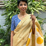 Veena yellow beige hand printed Tussar saree