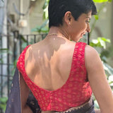 Red kanchi silk sleeveless blouse