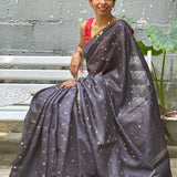 Dipta - charcoal and gold moonga tussar saree