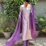 Rang cream purple silk kurta