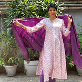 Rang cream purple silk kurta