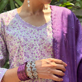 Rang cream purple silk kurta