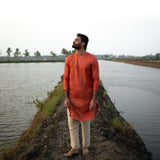 Rang Orange silk men's kurta