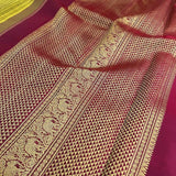 Meera honey mustard maroon chevron kanchipuram silk saree