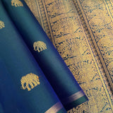 Vera peacock blue elephant design kanchipuram silk saree