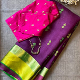 Mishrita aubergine green organza silk saree