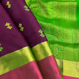 Mishrita aubergine green organza silk saree